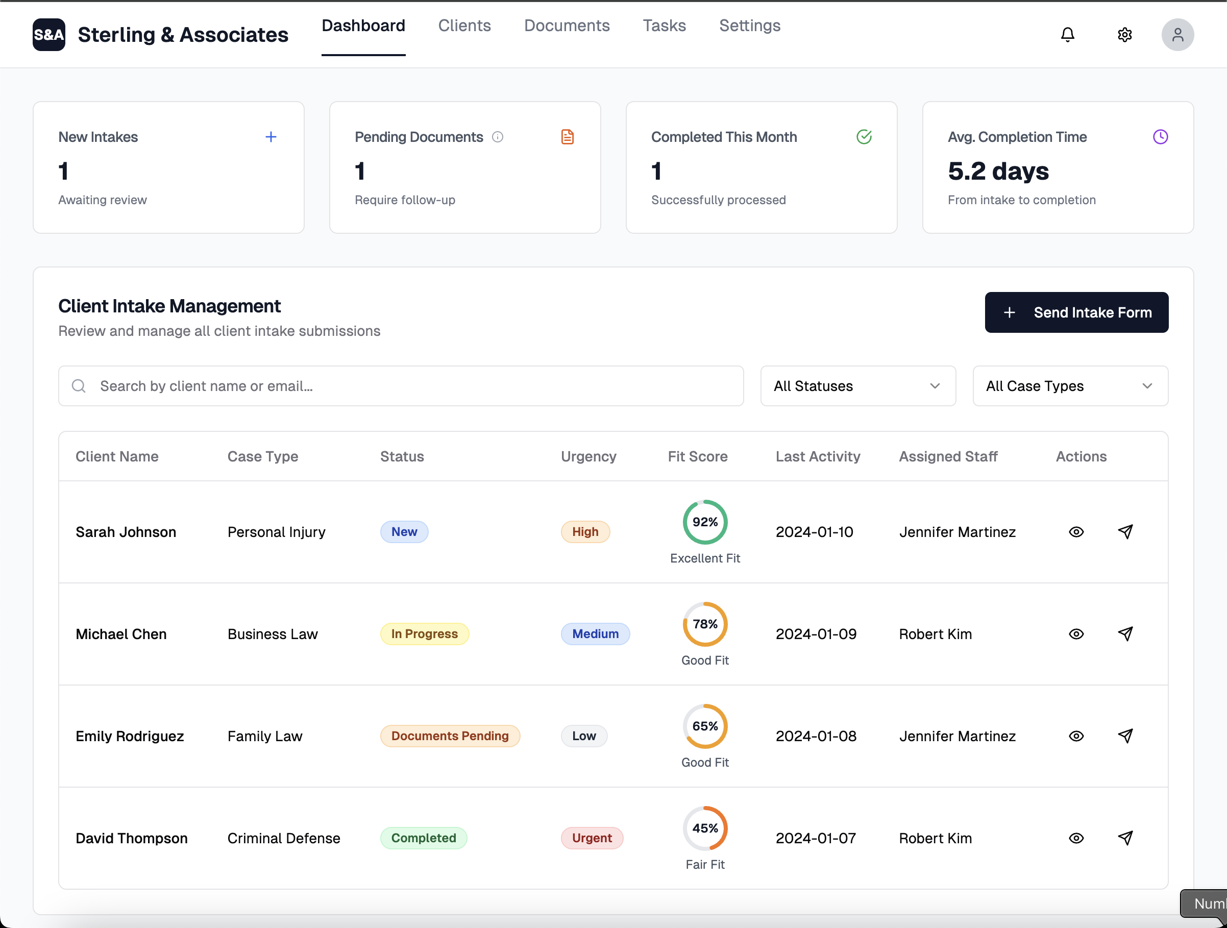 Law Firm Operations Dashboard interface 1