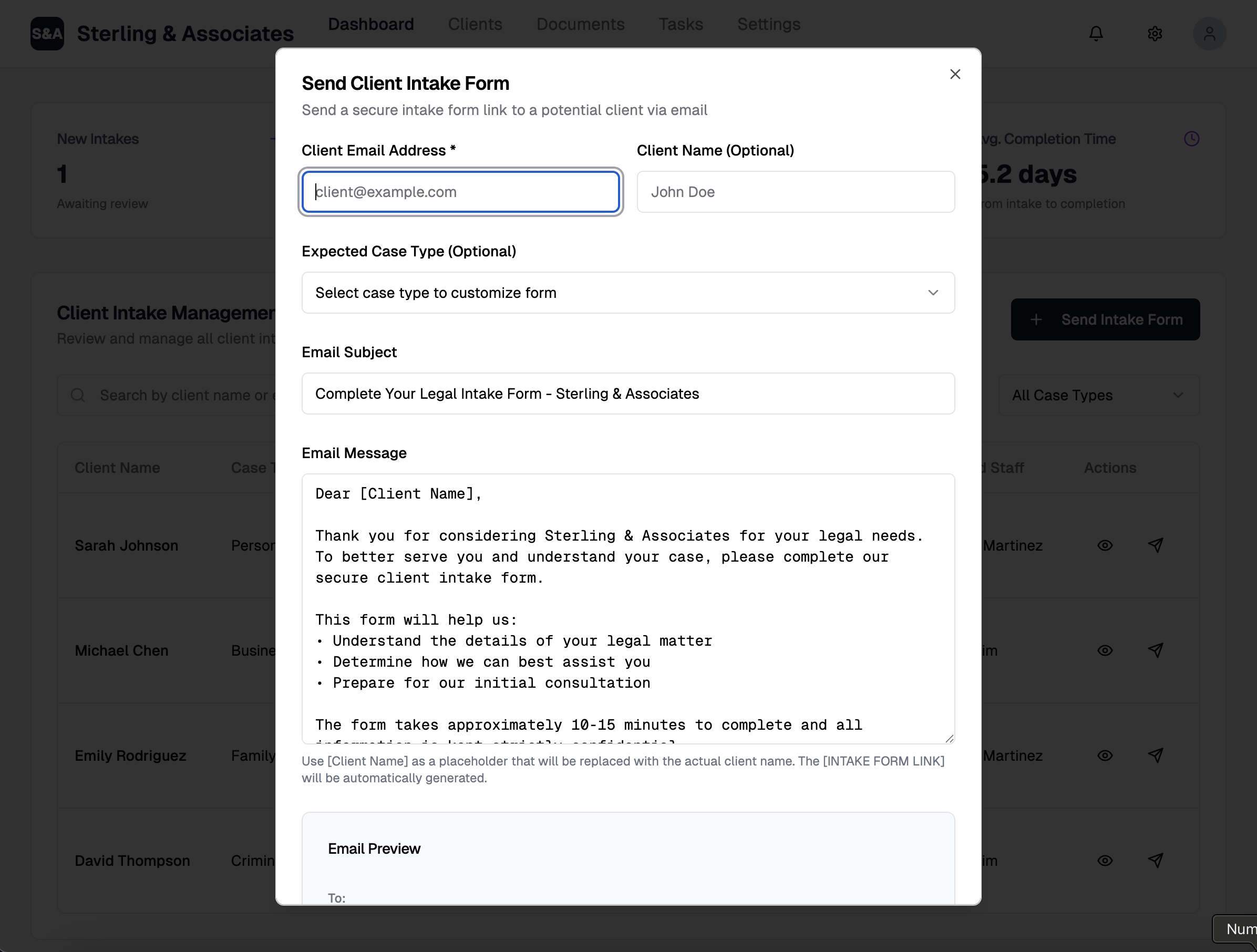 Law Firm Operations Dashboard interface 2