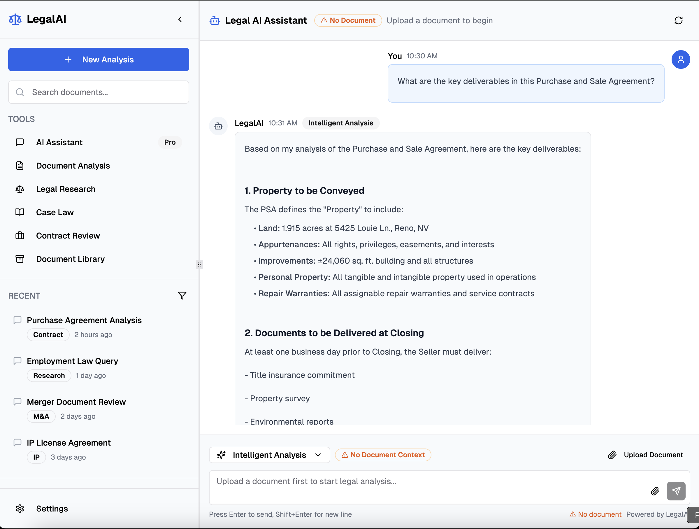 Legal AI Assistant platform interface 1